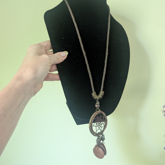 Bohemian Dreamcatcher Necklace in Brown and Silver - Picture 11 of 12